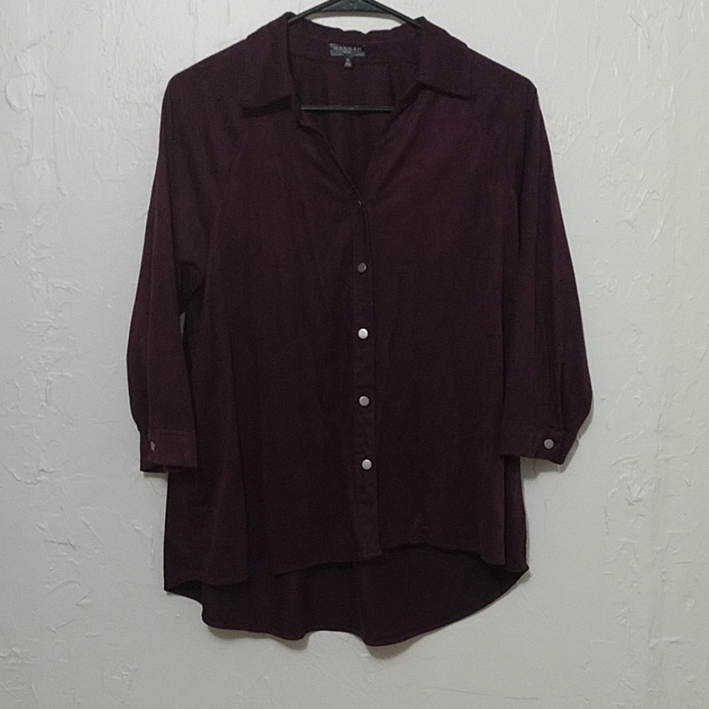 Hannah Eggplant Purple Button Down Shirt PL